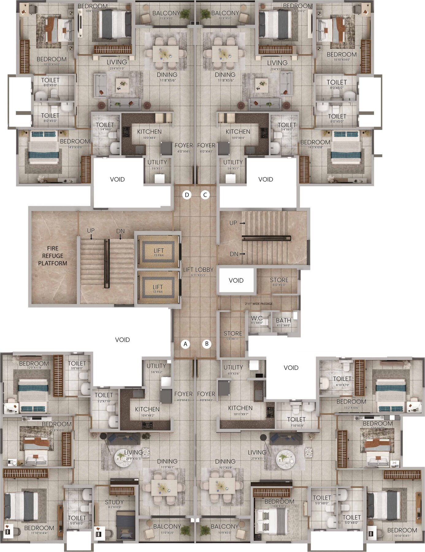 Tower 6 typical floor plan, floors 1 to 10